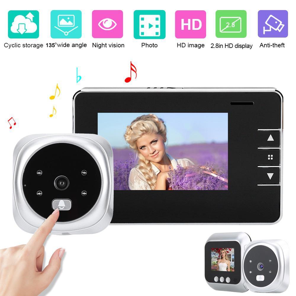 Большой экран 2,8-дюймовый HD-цветной ЖК-экран. Домашний умный дверной звонок, беспроводной видеодверной звонок. Светодиодный индикатор ночного видения. Камера безопасности. Электронный дверной телезритель.