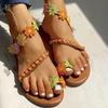 Large Size Flat Sandals Women's New Rhinestone Flower Cover Toe Sandals Sandals Beach Shoes