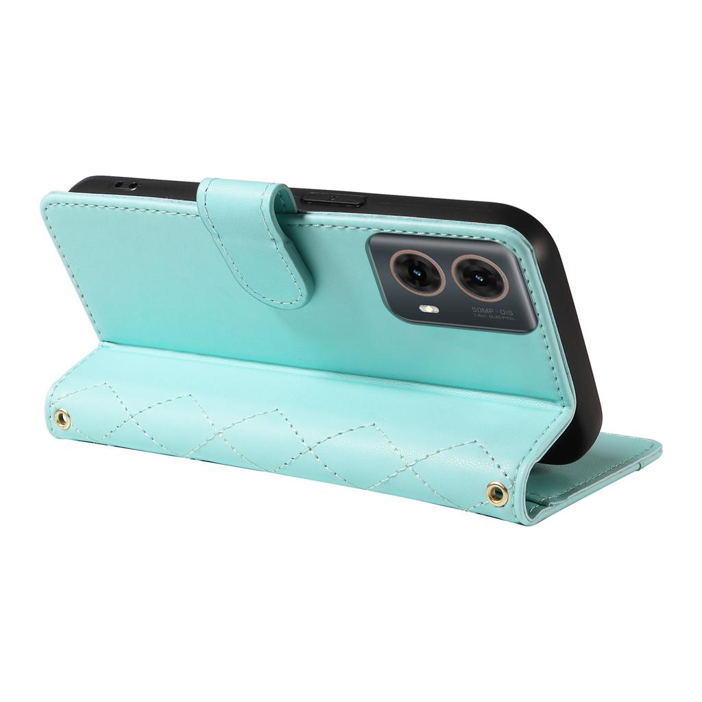 For Motorola Moto G85 5G/S50 Neo 5G Case Wallet Rhombus Leather Phone Cover with Shoulder Strap,Wrist Strap