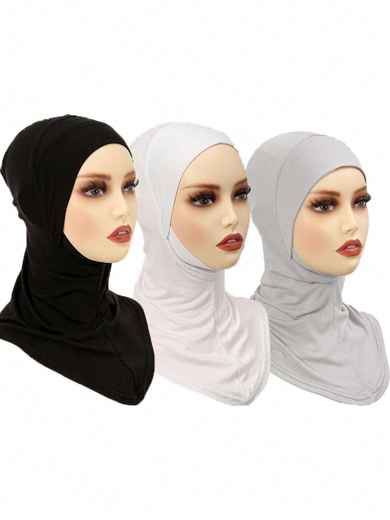 3PCS Muslim Inner Cap Hijab For Women Solid Underscarf Hijab Undercap Scarf Turban Hat Islamic Hijabs Ready To Wear Headcover