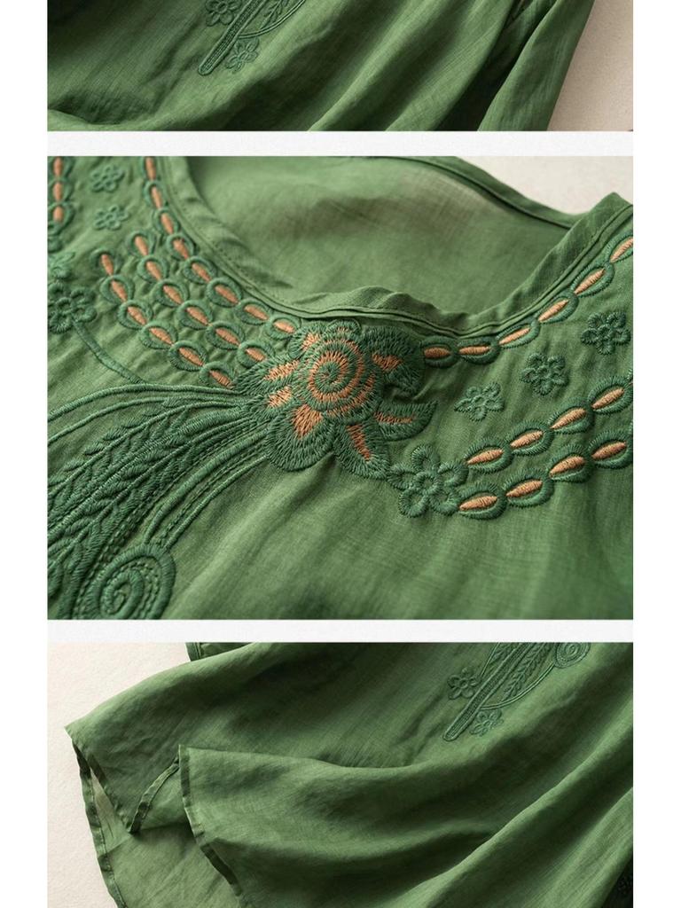 Женская льняно-хлопковая рубашка премиум-класса больших размеров с коротким рукавом - Лето 2025, китайский стиль