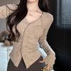 Чистый ветер женская одежда ранняя осень новый кардиган с длинными рукавами блузка чтобы скрыть живот мясо трикотажная нижняя рубашка чтобы показать худых женщин