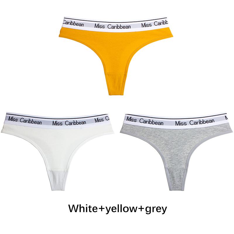 3Pcs Women Seamless Cotton Thongs Panties Letter Wide Belt G-string Low Waist Briefs Underwear