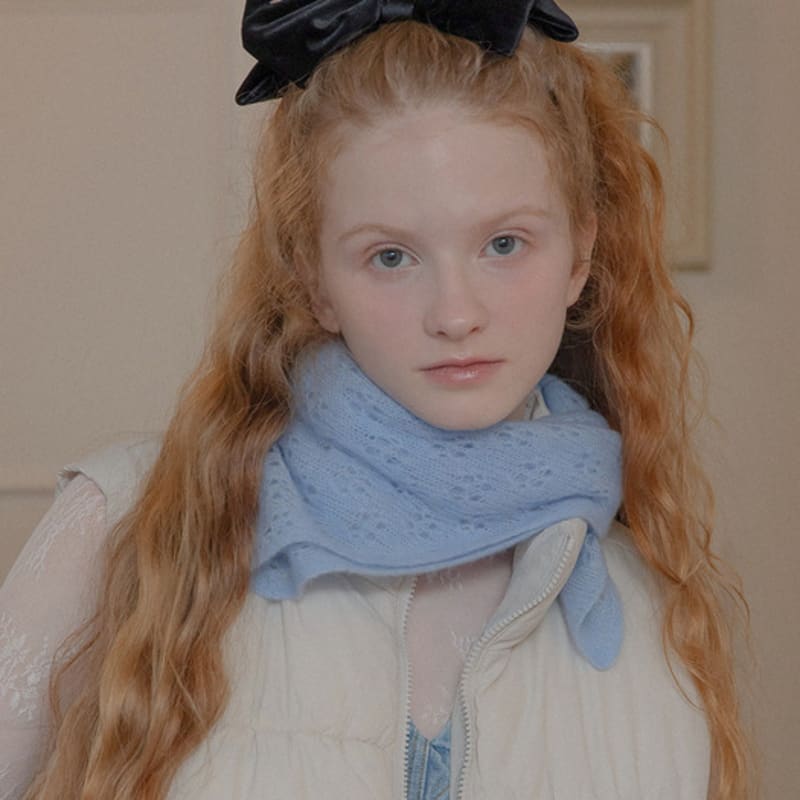 mellotory 100% cashmere crochet shawl muffler (sky blue)