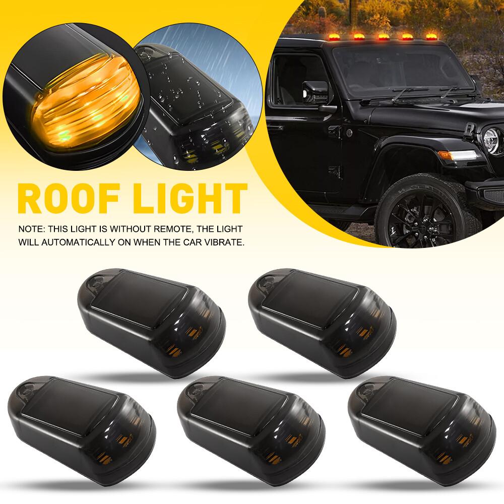 5PCS Universal Solar Powered Cab Flashing Light Roof Cab Amber Marker Lights