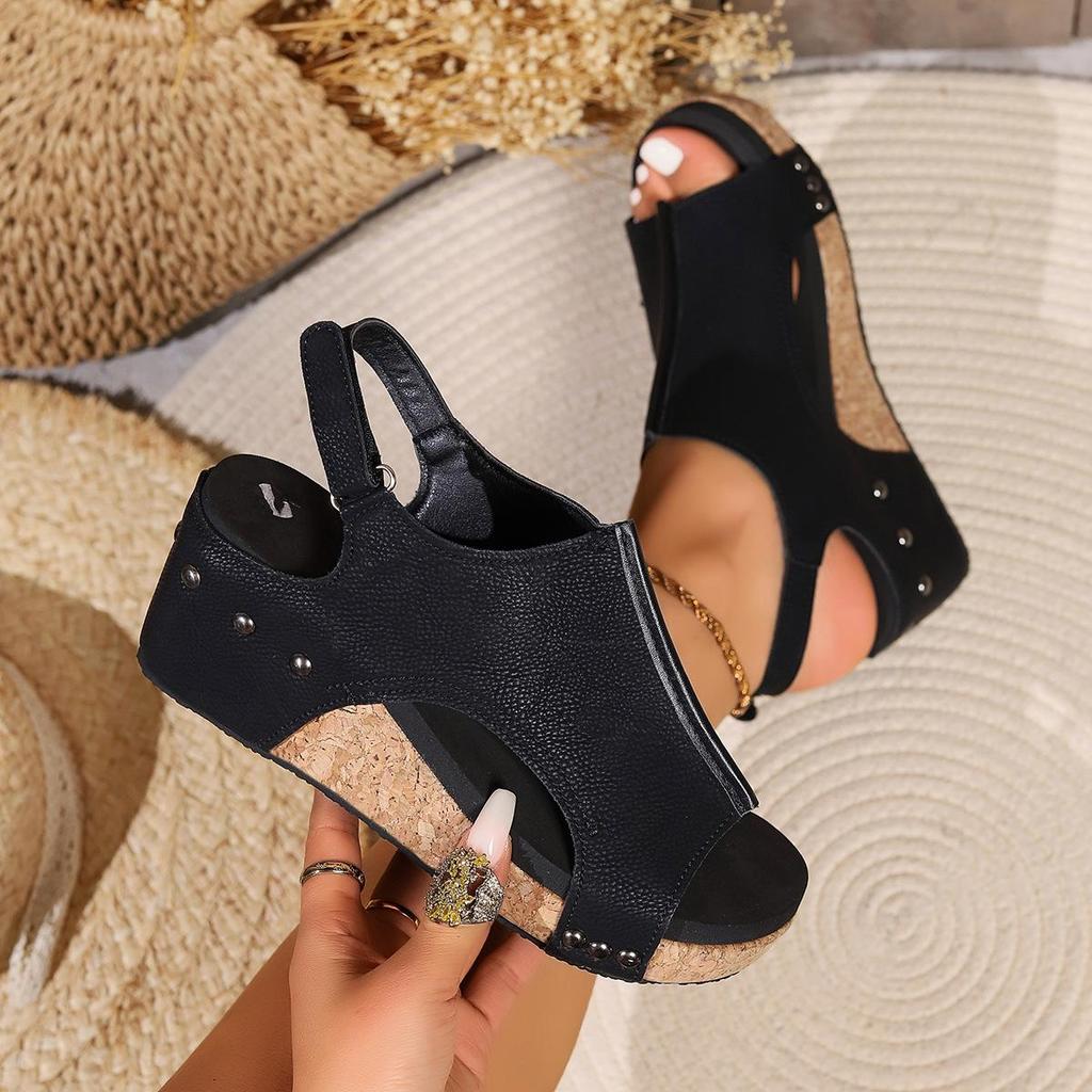 Women's Large Size Slope Heel Sandals Shoes Summer Casual Buckle Design Thick Sole Beach Sandals 35-44