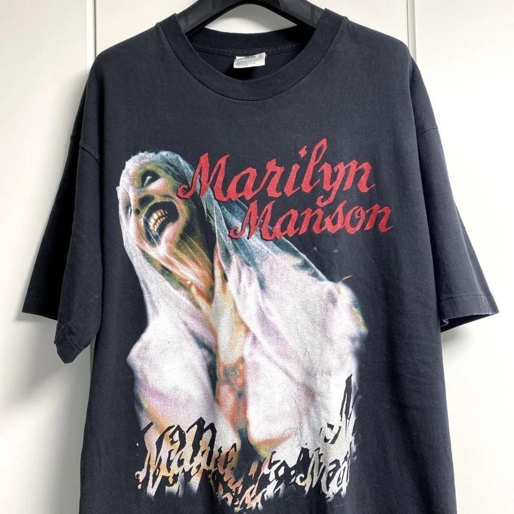90-е Marilyn Manson рок-группа Черная Унисекс футболка классический стиль Мужчины Женщины Унисекс Футболка