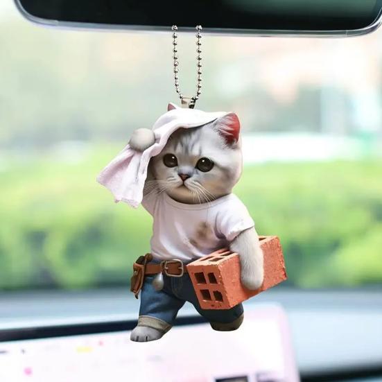 Cat Pendant Car Ornament Hanging Realistic Animal Cat Rearview Mirror Hanging Decor Acrylic Car Charm Party Festival Gift for Car Lovers