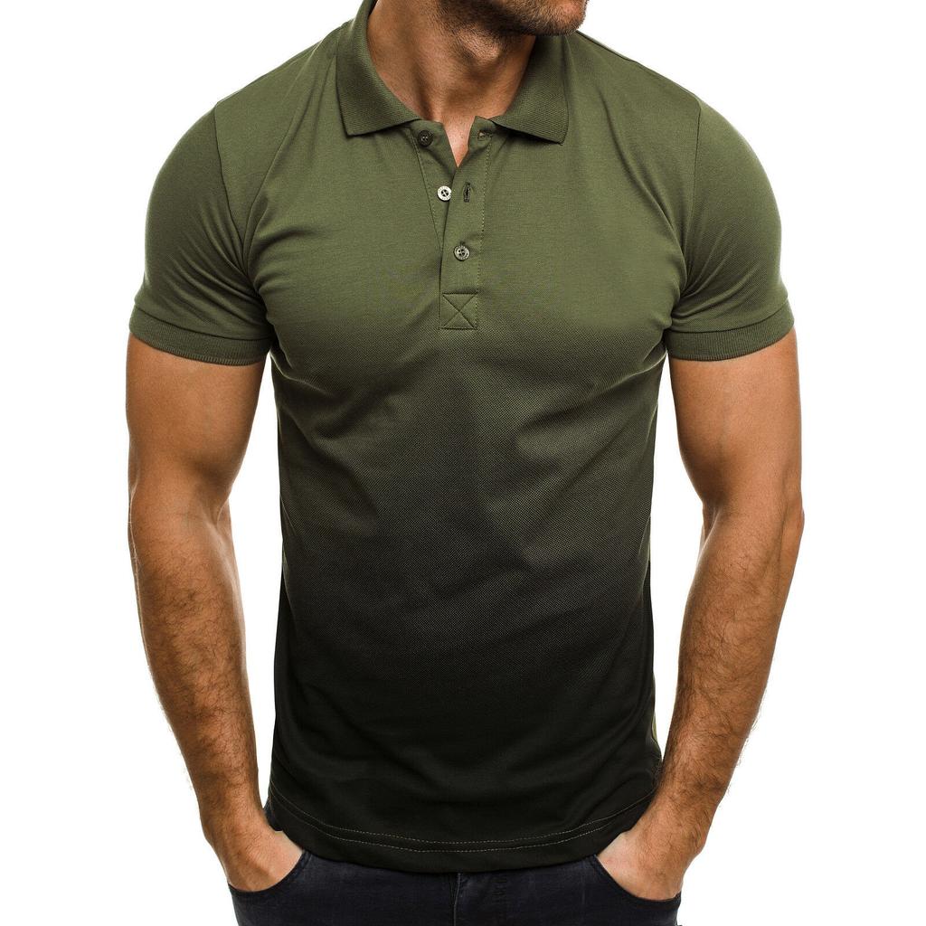 European and American Style Men's Spring and Summer Top Casual Turn Down Collar Sports T-Shirt Gradient 3D Print Short Sleeve Polo Shirt