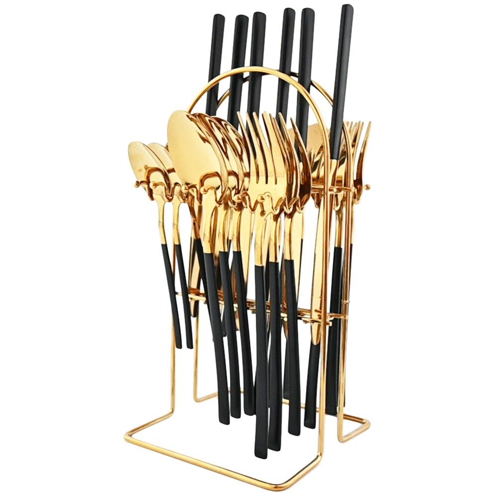 24 шт./6 комплектов, набор столовых приборов из черного золота, западный нож, вилка, ложка, набор столовых приборов с подставкой, посуда из нержавеющей стали, держатель для столовых приборов, посуда