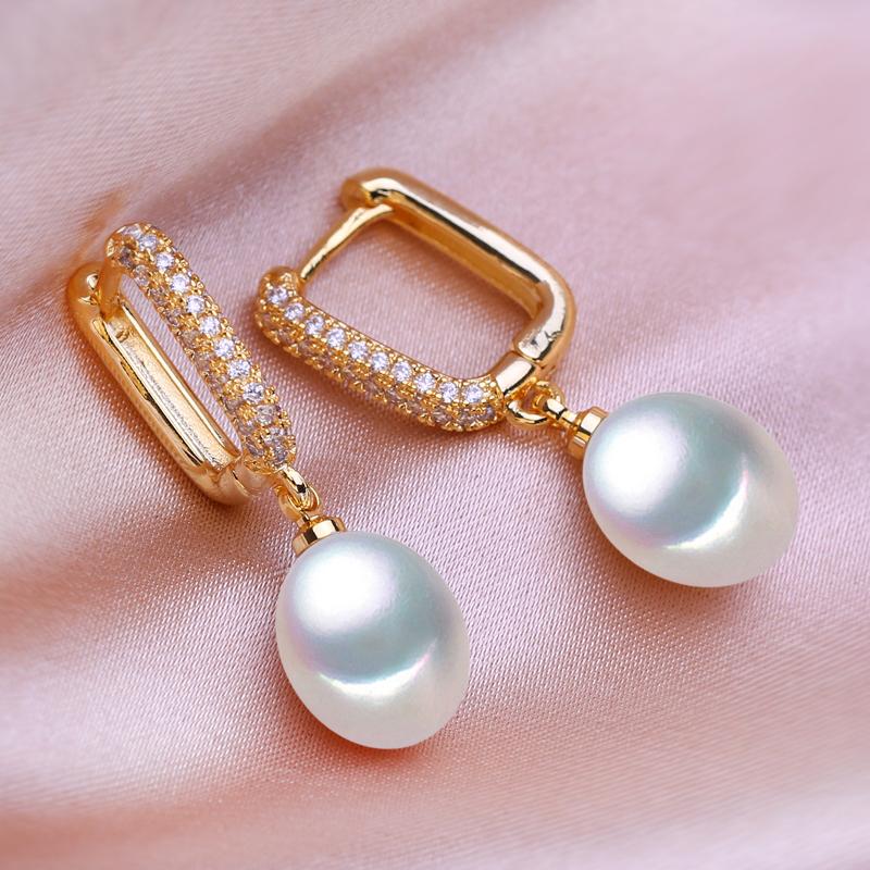 seniko 8-9mm Natural Freshwater Pearl Earrings Geometry Design Fashion Cubic Zirconia Clip Earrings For Women Earrings Girl Gift