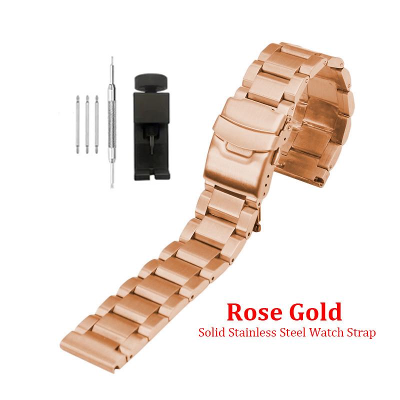 Solid Stainless Steel Watch Strap 18 19 20 21 22 23 24 25mm Metal Band Folding Buckle Universal Barcelet Women Men Watchband