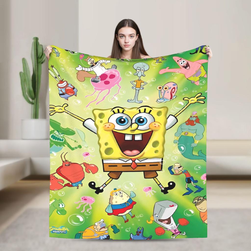 Cartoon Animated Blanket Cover SpongeBob SquarePants Fleece Throw Blankets Bedding Couch Portable Ultra-Soft Warm Bedspreads