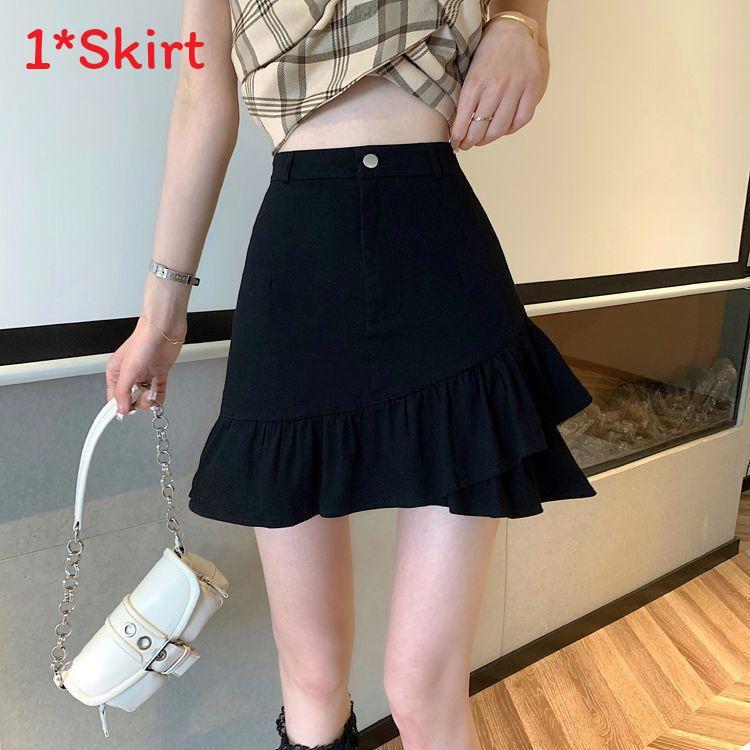 No Pattern Denim Mini Skirt With Ruffled Hem For Casual And Party Outfit