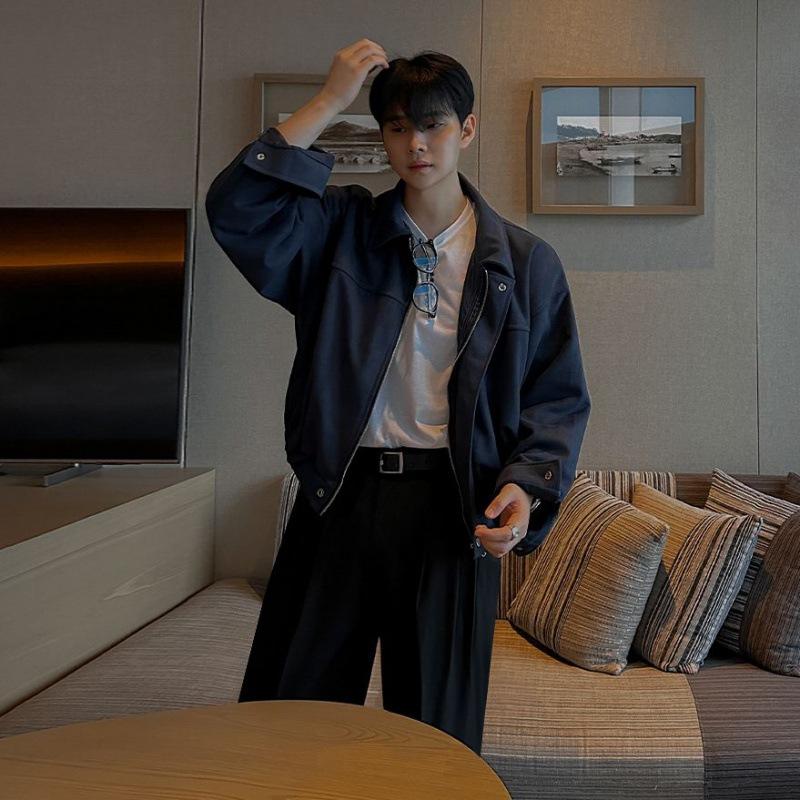 Short Lapel Jacket for Men Spring Loose Retro Coat Korean Style Trendy Simple Top