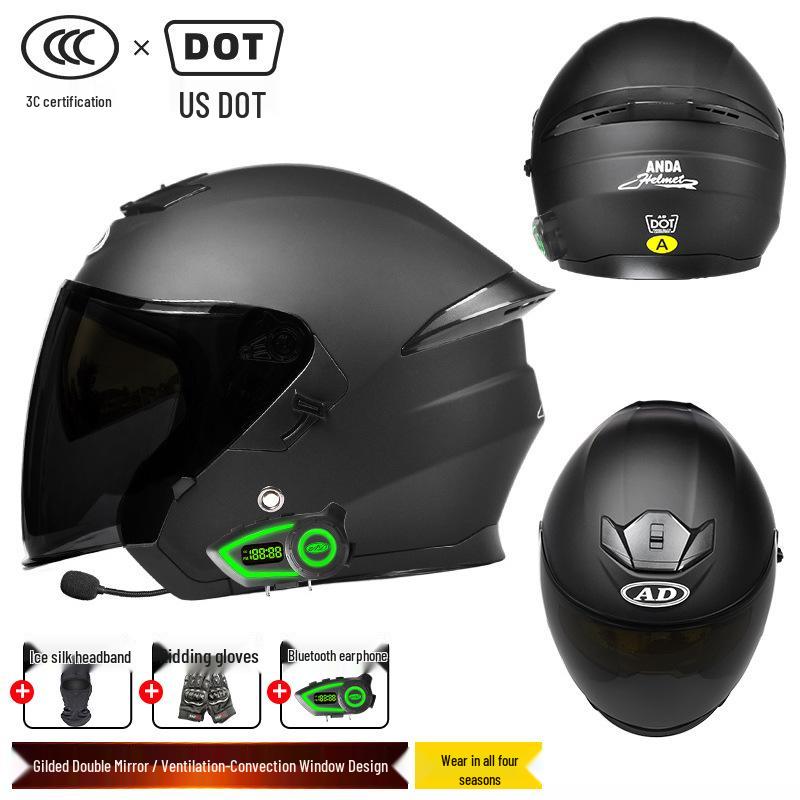 Bluetooth 3/4 Мотошлем, Сертифицированный DOT, для Всесезонной Езды