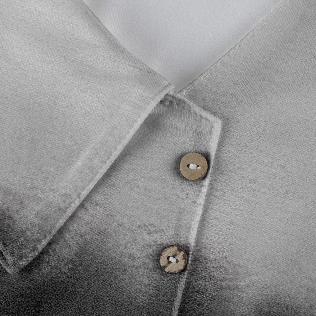 Women's Casual Fashion Print Long Sleeve Lapel V Neck Button Pullover Top