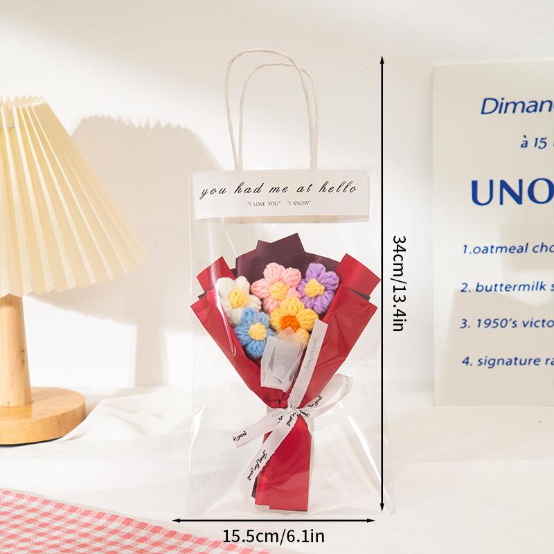 Букет вязаных цветов Выпускной букет 2025 Букет с кавайным мишкой Ручной работы Подарок на выпускной для учителей и студентов