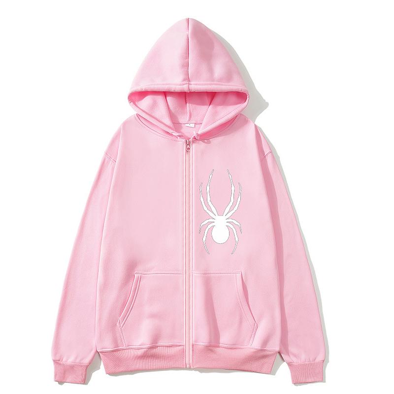 Толстовка на молнии с пауком, толстовка большого размера, уличная одежда, Женская толстовка с пауком, женская толстовка с карманом и длинным рукавом на молнии с пауком