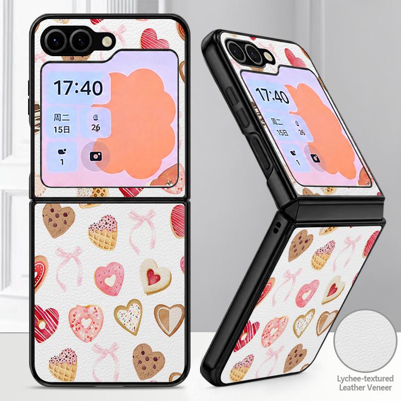 Милый Чехол-Конфета Сердечко Для Samsung Galaxy Z Flip 8 7 6 5 Flip8 Flip7 Flip6 Роскошная Кожаная Накладка Жесткий Чехол Для Складного Телефона