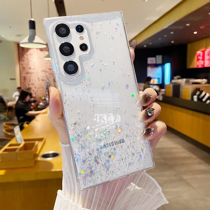Shiny Glitter Drop Glue Clear Case Shell For Samsung Galaxy S25 Ultra S24 FE S23 Plus S22 A16 A56 A06 A55 A35 Transparent Shockproof Slim Phone Cover