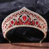 Baroque Red Crystal Leaf Crowns Wedding Hair Accessories Party Headpieces Women Bride Tiaras Pageant Hair Jewelry