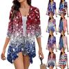 Women's  Print Irregular Three-quarter Sleeve Cardigan With Pocket Jacket