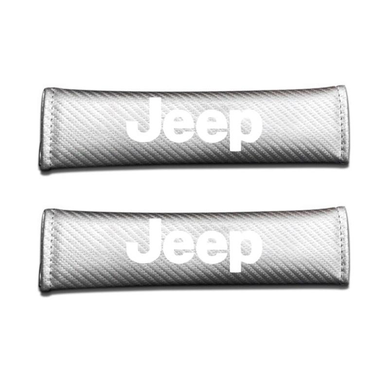 CNF1 2pcs Carbon Fiber Leather Safety Belt Shoulder Cover Accessories For Jeep Renegade Wrangler JK Gladiator Grand Cherokee Compass