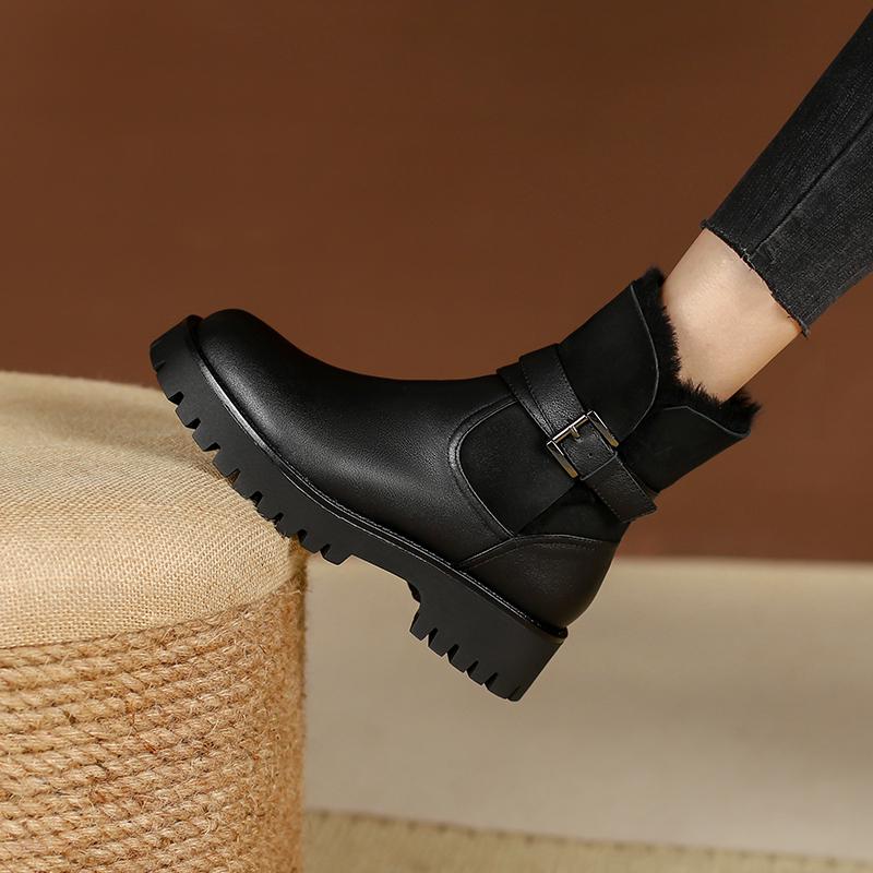 Модные ботинки Женские Зимние Женские Ботильоны Снежные Ботинки Натуральная Кожа Теплая Шерстяная Обувь Женские Классические На Молнии Повседневные Рабочие Короткие Ботинки
