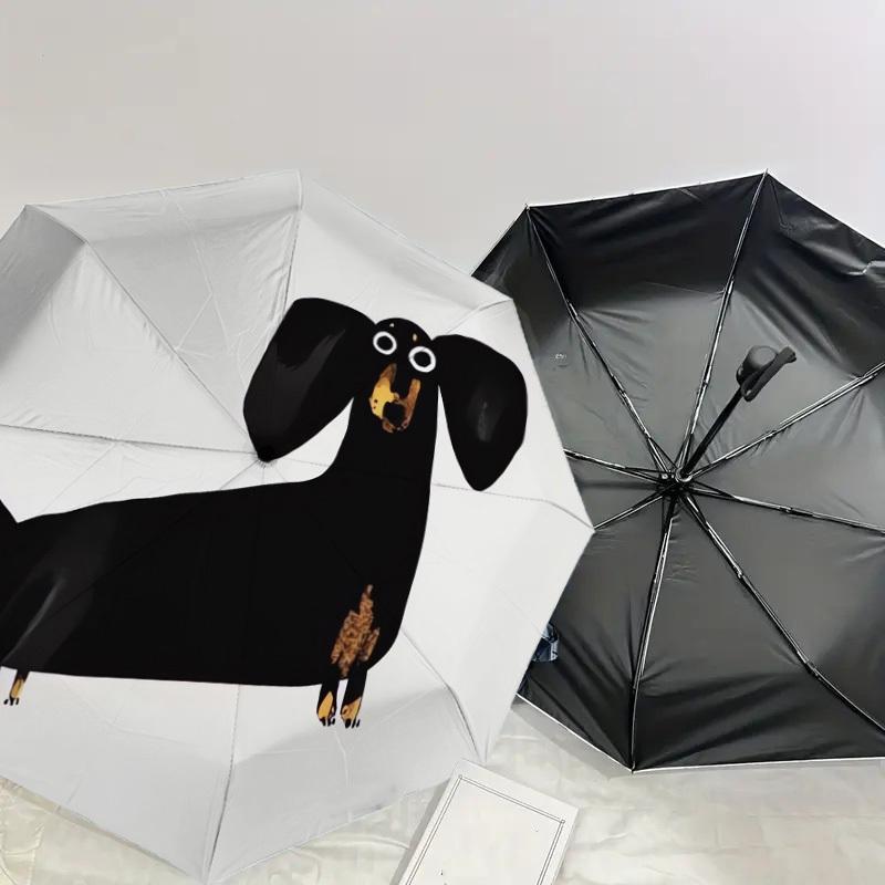 1pc Black Dachshund with Big Eyes Umbrella with Plastic Handle,Suitable for All Seasons Home Travel Outdoor UmbrellaDD1449