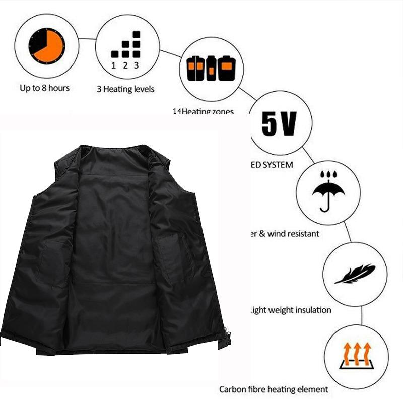14 Area Heated Vest Warm Gilet Winter Electric USB Jacket Men Women Heating Coat Thermal
