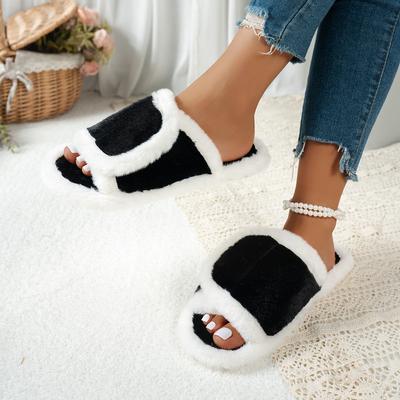 Зимние женские домашние тапочки Удобные из искусственного меха Теплые туфли Женские слипоны Балетки Уютные домашние пушистые тапочки Шлепанцы Женские