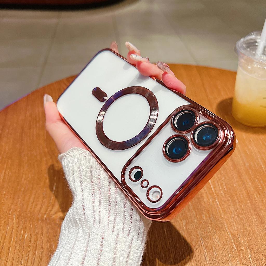 Роскошный чехол из мягкого силикона с гальваническим покрытием для Magsafe для iPhone 17 Air 16 15 14 13 12 Pro Max 11 Plus Магнитная защитная крышка для камеры