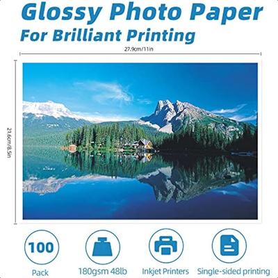 100 листов Фотобумага для струйной печати Глянцевая 8,5x11 48 фунтов 180 г/м² Профессиональная фотобумага Формат письма 8,5 мил Мгновенно сохнущая Подходит