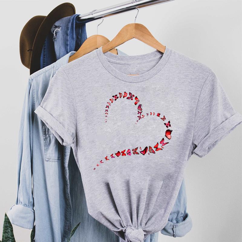 Lovely Tee Top Fashion T Shirt Clothing Casual 90s Butterfly Sweet Cute Short Sleeve Women Print Lady Female Graphic T-shirt