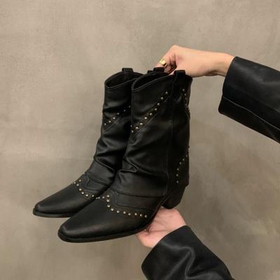 Женские ботинки-казаки с острым носком и толстым каблуком, новые тонкие короткие ботинки, весенне-осенние одинарные ботинки, коричневые ботинки Мартин