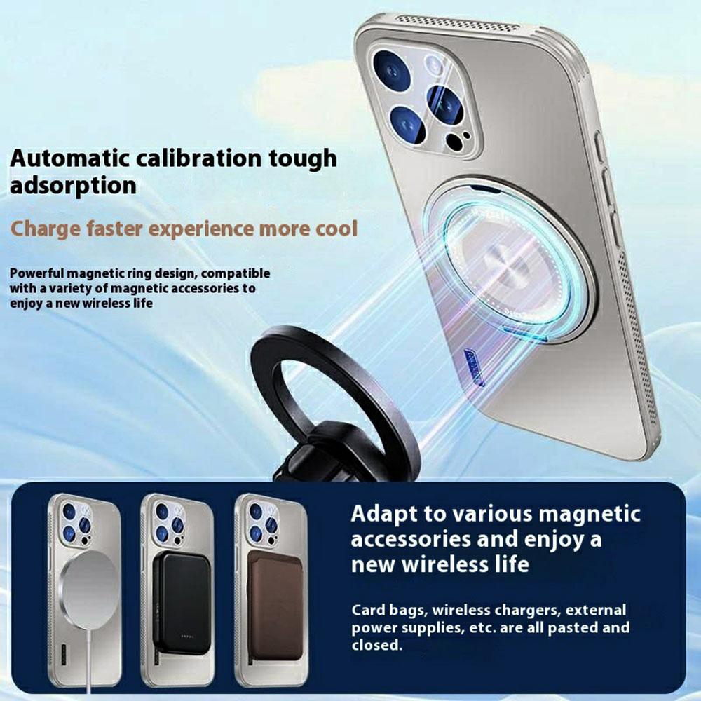 For iPhone 15 Pro Max Case Compatible with MagSafe Kickstand TPU+PC Heat Dissipation Phone Cover