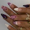 24pcs 3D Three-dimensional Flower Wear Armor French White Edge Pink Leopard Print Manicure Fake Nails Fake Nails