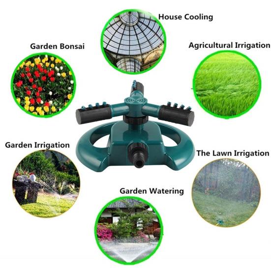 Вращающийся на 360 градусов разбрызгиватель для газона, 3-рычажный дизайн, универсальная простая установка, более широкий охват, автоматический сад