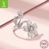 S925 Sterling Silver Cherry Blossom Opening Adjustable Ring, Full Of Zircon Premium Flower Ring Jewelry.