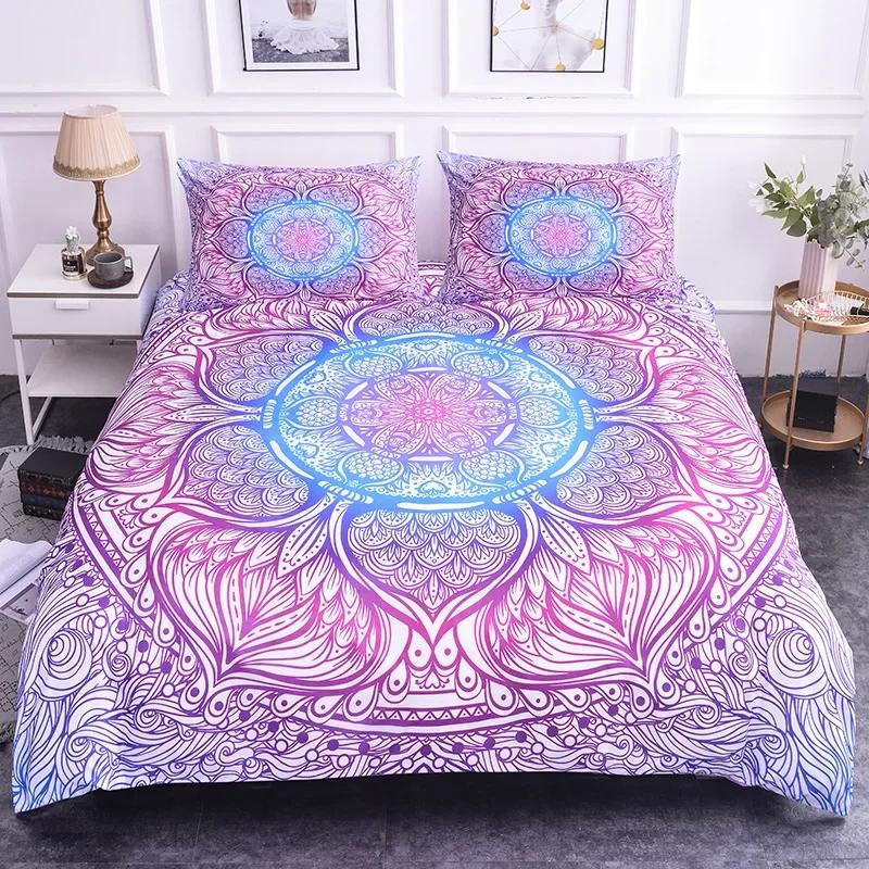Комплект постельного белья Mandala размера King Flower Blue Purple Pink Комплект постельного белья Bohemian Mandala Style Soft Polyester Steady Cover