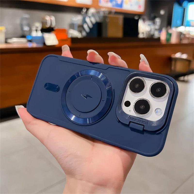 Роскошный откидной магнитный чехол-держатель для объектива для iPhone 16 ProMax 14 15 11 12 13 Pro Max 16 Plus Magsafe Charge силиконовый мягкий чехол