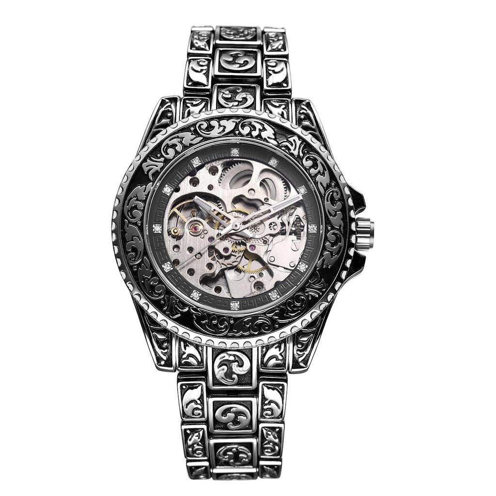 Automatic Watch with Luminous Rotating Stainless Analog Quartz Retro Raised Adjustable Length Perfect Gift for or Boyfriend Men's Bezel Waterproof,