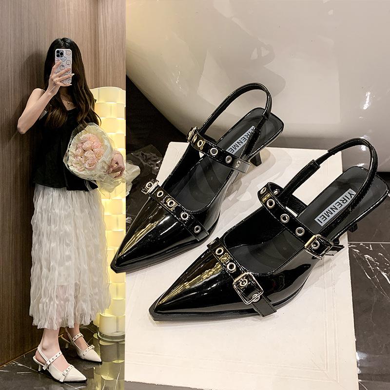 Женские летние туфли на высоком каблуке, новая сумка, туфли-лодочки с мелким вырезом, задник открытый, тонкий каблук, остроносые универсальные сандалии для женщин