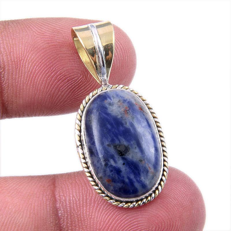 Натуральный содалит 925 пробы стерлинговое серебро двухцветный кулон 1,25" U4I20