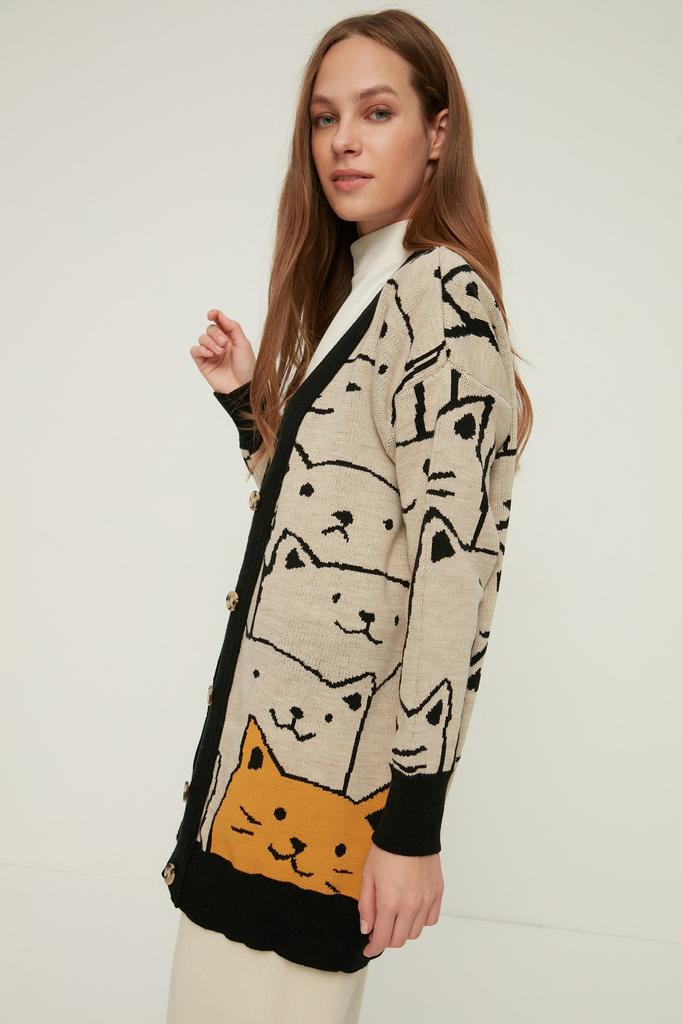 Женская мода, новый кардиган в хиджабе, трикотажный кардиган цвета индиго с животным рисунком