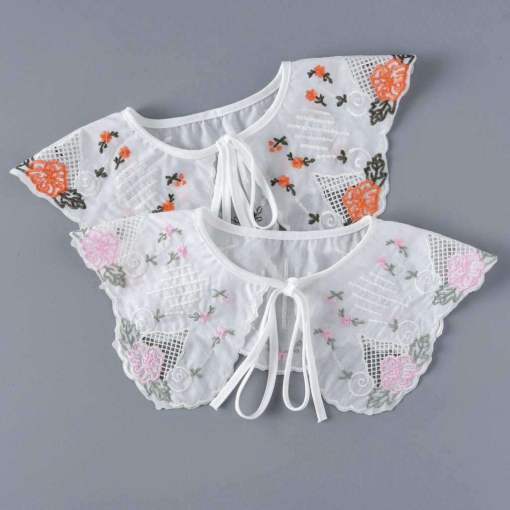 Women Embroidery Floral Lapel Blouse Top Detachable Collar Shawl Female Vintage Shirt False Tie Fake Collar Accessories