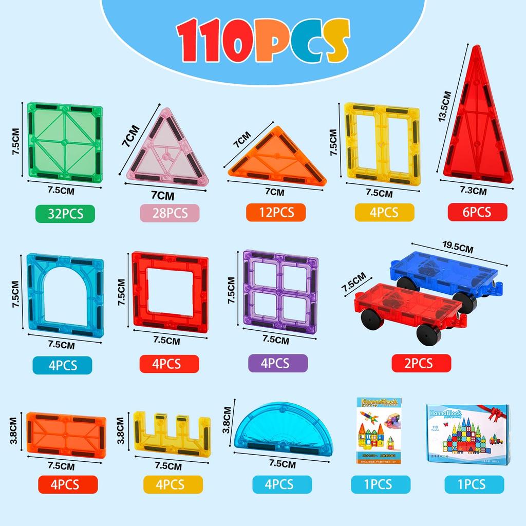 HannaBlock 110 Pcs Magnetic Block Magnet Toy Children Educational Toy Magnet Block Magnet Toy Birthday Present Christmas Gift Gift