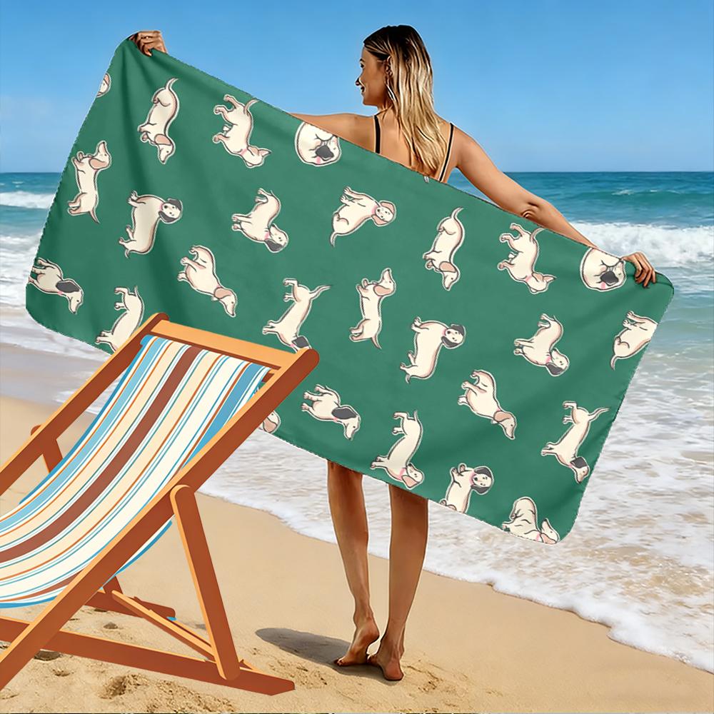 Dachshund Dog Pattern Green Towel Beach towel quick-drying for travel outdoor sports jogging beach and swimming