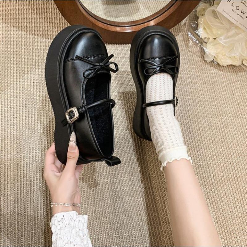 Fashion 2025Platform Single Shoes Women's Fashion Autumn New Round Toe Shallow Mouth Butterfly One Strap Jane Shoes